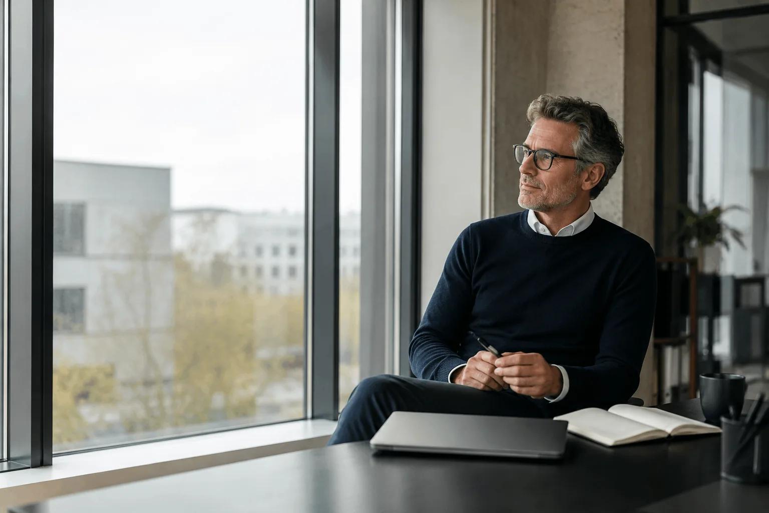 Eine Person blickt zuversichtlich auf ihren nächsten beruflichen Schritt.